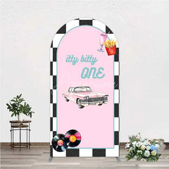 Aperturee - Aperturee Retro 50s Diner Arch Backdrop Pink Classic Car and Milkshake 1st Birthday Party Decoration