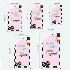 Aperturee - Aperturee Retro 50s Diner Half Moon Arch Backdrop Pink Classic Car and Milkshake 1st Birthday Party Decoration