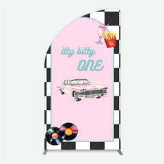 Aperturee - Aperturee Retro 50s Diner Half Moon Arch Backdrop Pink Classic Car and Milkshake 1st Birthday Party Decoration