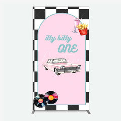 Aperturee - Aperturee Retro 50s Diner Rectangle Backdrop Pink Classic Car and Milkshake 1st Birthday Party Decoration