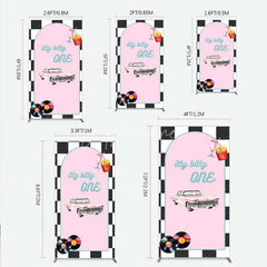 Aperturee - Aperturee Retro 50s Diner Rectangle Backdrop Pink Classic Car and Milkshake 1st Birthday Party Decoration