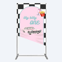 Aperturee - Aperturee Retro 50s Diner Rectangle Backdrop Pink Classic Car and Milkshake 1st Birthday Party Decoration