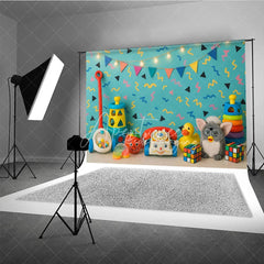 Aperturee - Aperturee Retro 90s Toys and Pattern Photo Backdrop I Love the 90s Birthday Photography Background