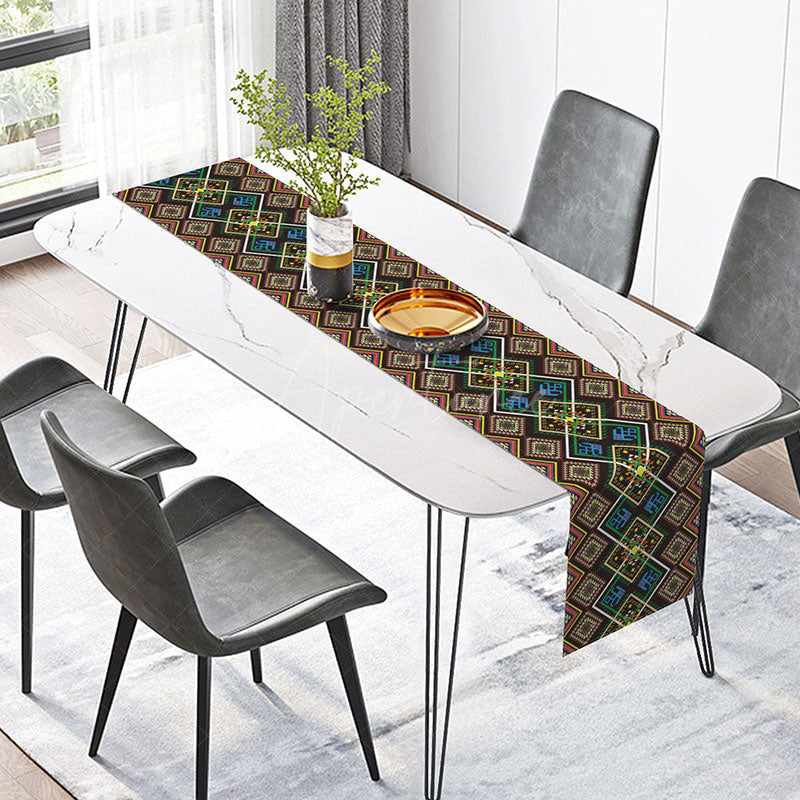 Aperturee - Aperturee Retro African Table Runner with Ethnic Geometric Pattern for Tribal and Bohemian Inspired Home Decor