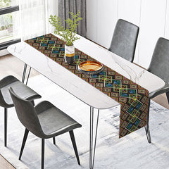 Aperturee - Aperturee Retro African Table Runner with Ethnic Geometric Pattern for Tribal and Bohemian Inspired Home Decor
