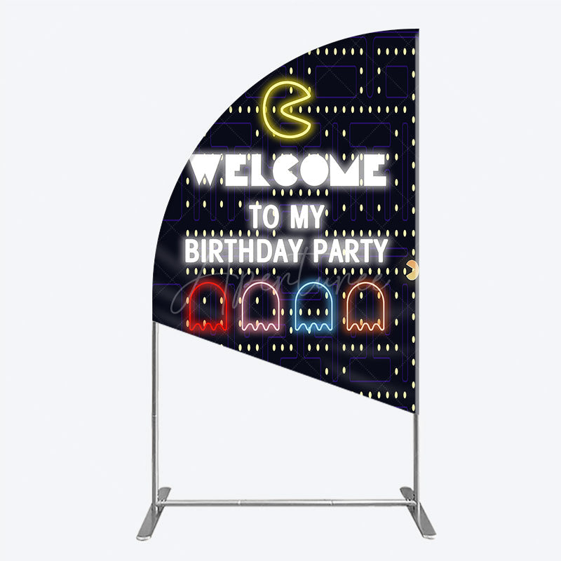 Aperturee Aperturee Retro Arcade Game Birthday Half Moon Arch Backdrop Inspired 80s Video Game Welcome to My Party Neon Sign Decor