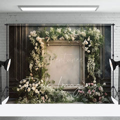 Aperturee - Aperturee Retro Black Wall Floral Frame Wedding Photo Backdrop