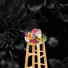 Aperturee Aperturee Retro Black Window Floral Floor Combo Set Backdrop