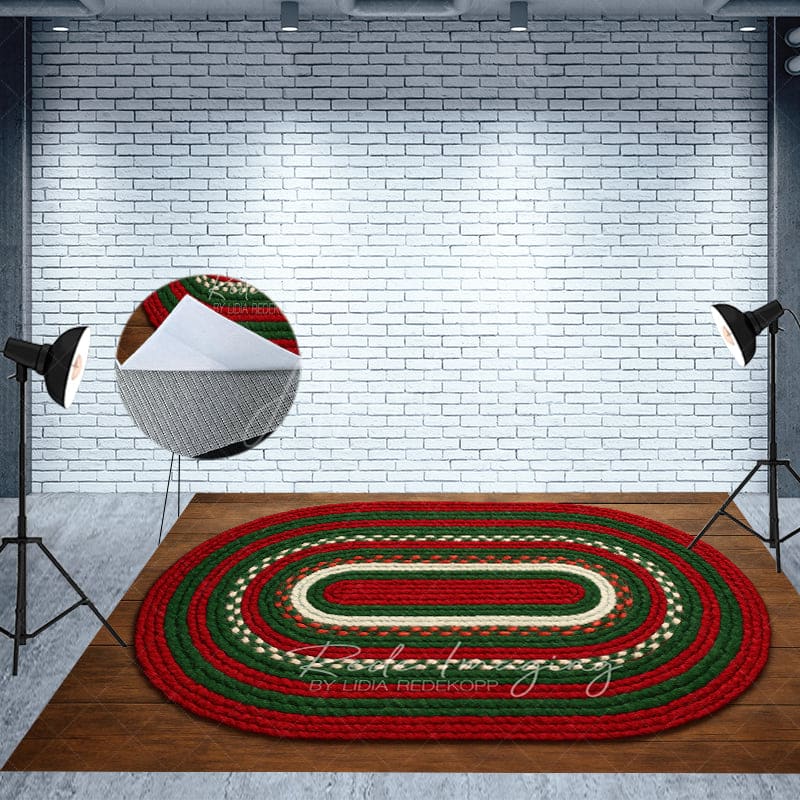 Aperturee - Aperturee Retro Brown Bookshelf Braided Rug Combo Set Backdrop