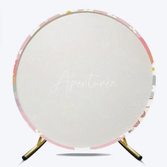 Aperturee - Aperturee Retro Groovy Flower Happy Birthday Round Backdrop Pink Rainbow and Van Party Decor