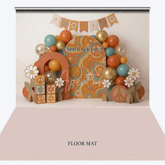 Aperturee - Aperturee Retro Groovy Peace Sign and Daisy Combo Set Backdrop Orange Teal Gold Balloons Birthday Party Decor