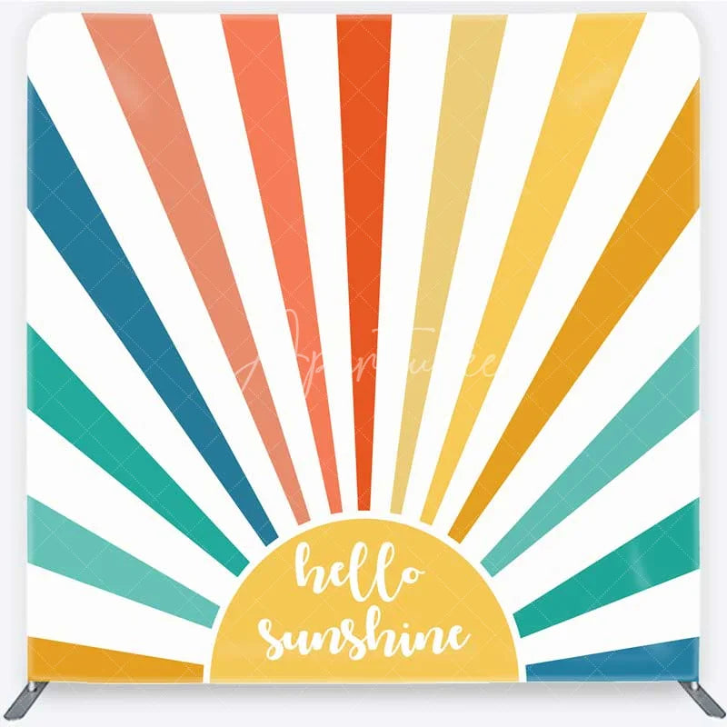 Aperturee - Aperturee Retro Hello Sunshine Tension Fabric Backdrop Boho Rainbow Sunbeam Baby Shower Birthday Decorations