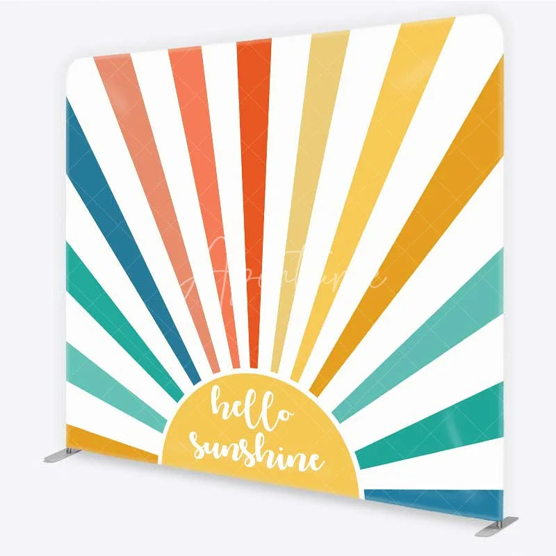 Aperturee - Aperturee Retro Hello Sunshine Tension Fabric Backdrop Boho Rainbow Sunbeam Baby Shower Birthday Decorations