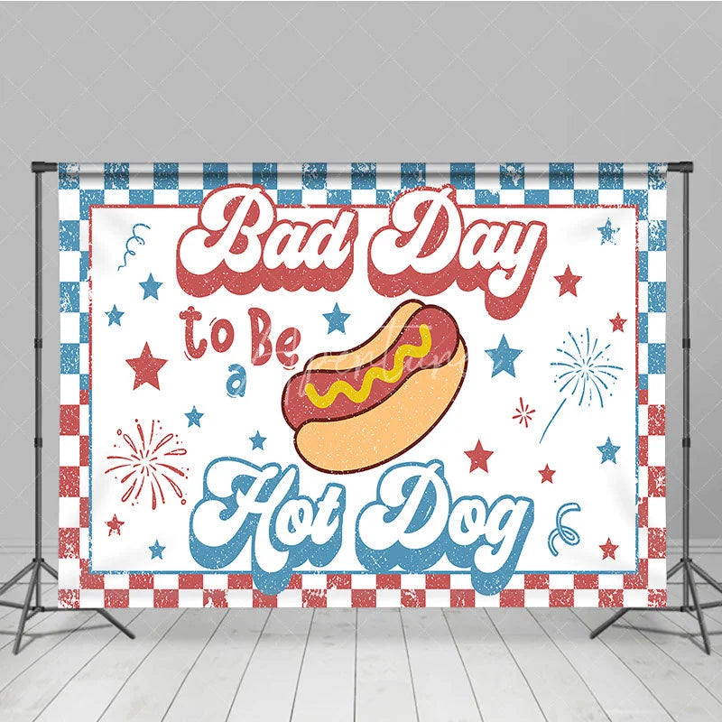 Aperturee - Aperturee Retro Hot Dog Bad Day to Be a Hot Dog Holiday Backdrop Patriotic Stars and Fireworks Summer Party Decor
