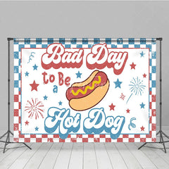 Aperturee - Aperturee Retro Hot Dog Bad Day to Be a Hot Dog Holiday Backdrop Patriotic Stars and Fireworks Summer Party Decor
