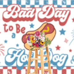 Aperturee - Aperturee Retro Hot Dog Bad Day to Be a Hot Dog Holiday Backdrop Patriotic Stars and Fireworks Summer Party Decor