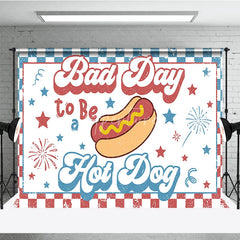 Aperturee - Aperturee Retro Hot Dog Bad Day to Be a Hot Dog Holiday Backdrop Patriotic Stars and Fireworks Summer Party Decor