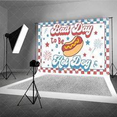 Aperturee - Aperturee Retro Hot Dog Bad Day to Be a Hot Dog Holiday Backdrop Patriotic Stars and Fireworks Summer Party Decor