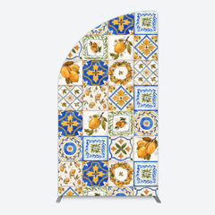 Aperturee - Aperturee Retro Mediterranean Lemon Bridal Shower Half Moon Arch Backdrop