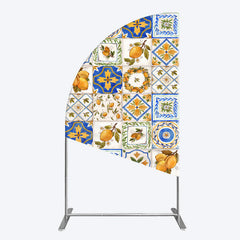 Aperturee - Aperturee Retro Mediterranean Lemon Bridal Shower Half Moon Arch Backdrop