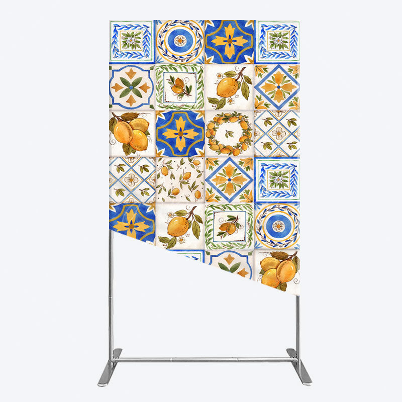 Aperturee - Aperturee Retro Mediterranean Lemon Bridal Shower Rectangle Backdrop