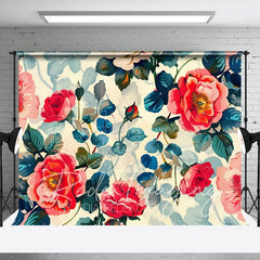 Aperturee - Aperturee Retro Painted Floral Wood Floor Combo Set Backdrop