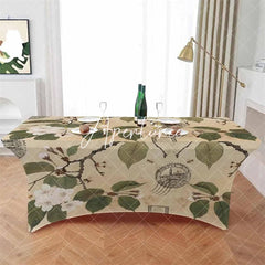 Aperturee - Aperturee Retro Pear Blossom Floral Leaves Cool Stretch Table Cover