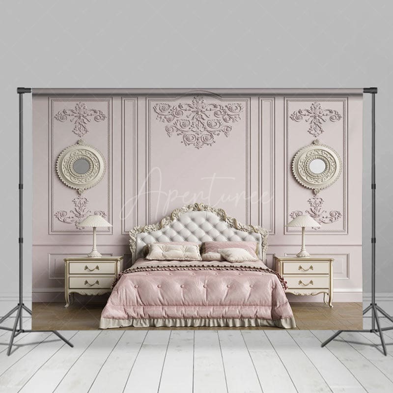 Aperturee - Aperturee Retro Pink Bedroom Headboard Photography Backdrop