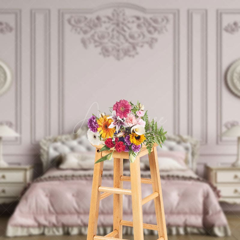 Aperturee - Aperturee Retro Pink Bedroom Headboard Photography Backdrop