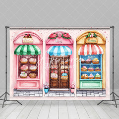 Aperturee - Aperturee Retro Pink Street Candyland Shelves Party Backdrop