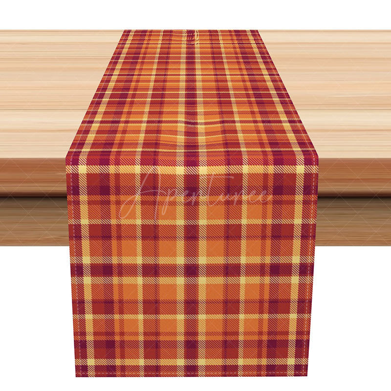 Aperturee - Aperturee Retro Plaid Table Runner in Warm Tones Simple Old Style Check for Vintage and Farmhouse Kitchen