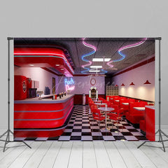 Aperturee - Aperturee Retro Red Rock Diner Plaid Floor Photography Backdrop