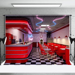 Aperturee - Aperturee Retro Red Rock Diner Plaid Floor Photography Backdrop