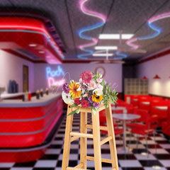 Aperturee - Aperturee Retro Red Rock Diner Plaid Floor Photography Backdrop