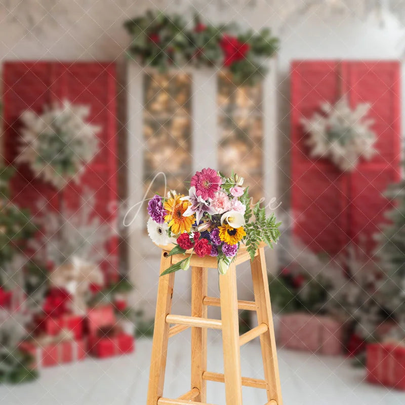 Aperturee - Aperturee Retro Red White Wall Festive Christmas Vibe Backdrop