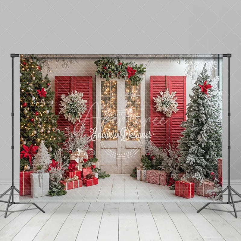 Aperturee - Aperturee Retro Red White Wall Festive Christmas Vibe Backdrop