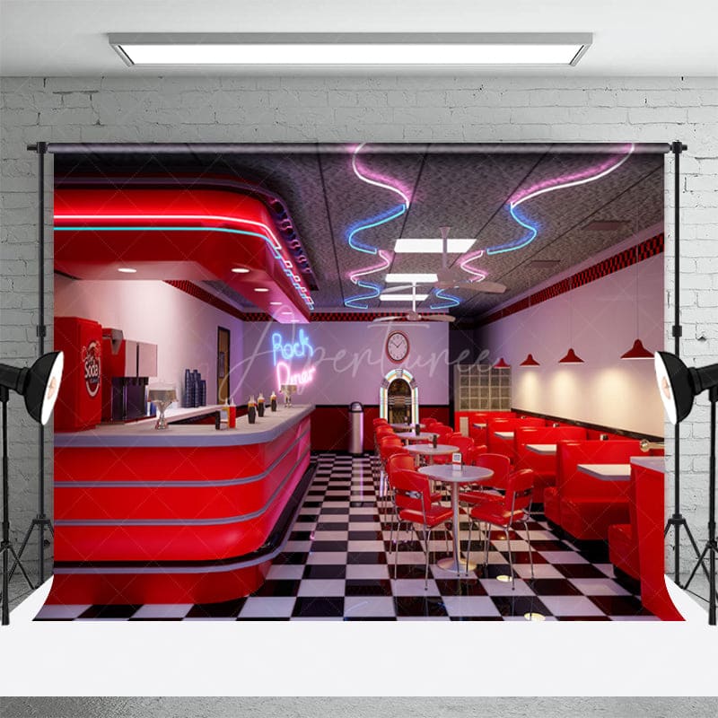 Aperturee - Aperturee Retro Restaurant Chessboard Rug Combo Set Backdrop