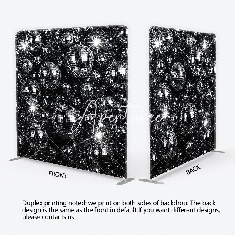 Aperturee - Aperturee Retro Silver Disco Ball Square Double-Sided Backdrop Sparkling Dance Party and Music Celebration Decor