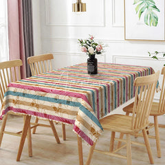 Aperturee - Aperturee Retro Striped Floral Rectangle Tablecloth Red Blue Damask Pattern for Holiday Dinner Party Kitchen Decor