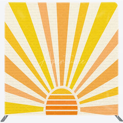 Aperturee - Aperturee Retro Sunburst Brick Wall Tension Fabric Backdrop Yellow Orange Rising Sun Background Sunshine Party Decoration