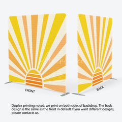 Aperturee - Aperturee Retro Sunburst Brick Wall Tension Fabric Backdrop Yellow Orange Rising Sun Background Sunshine Party Decoration