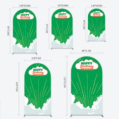 Aperturee - Aperturee Retro Sunburst Happy Birthday Arch Backdrop Green and White Cloud Party Cover