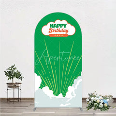 Aperturee - Aperturee Retro Sunburst Happy Birthday Arch Backdrop Green and White Cloud Party Cover
