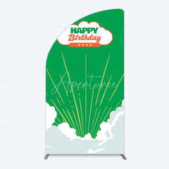 Aperturee - Aperturee Retro Sunburst Happy Birthday Half Moon Arch Backdrop Green and White Cloud Party Cover