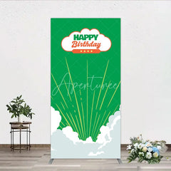 Aperturee - Aperturee Retro Sunburst Happy Birthday Rectangle Backdrop Green and White Cloud Party Cover