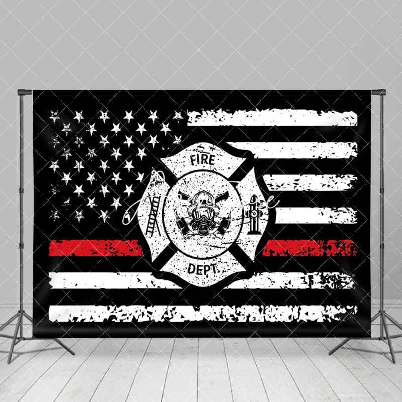 Aperturee - Aperturee Retro Usa Flag Fire Department Backdrop For Party