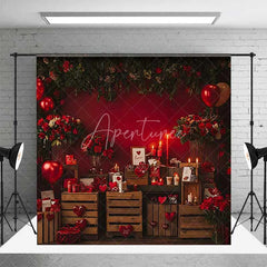 Aperturee - Aperturee Retro Wood Cabinet Valentines Vibe Room Set Backdrop