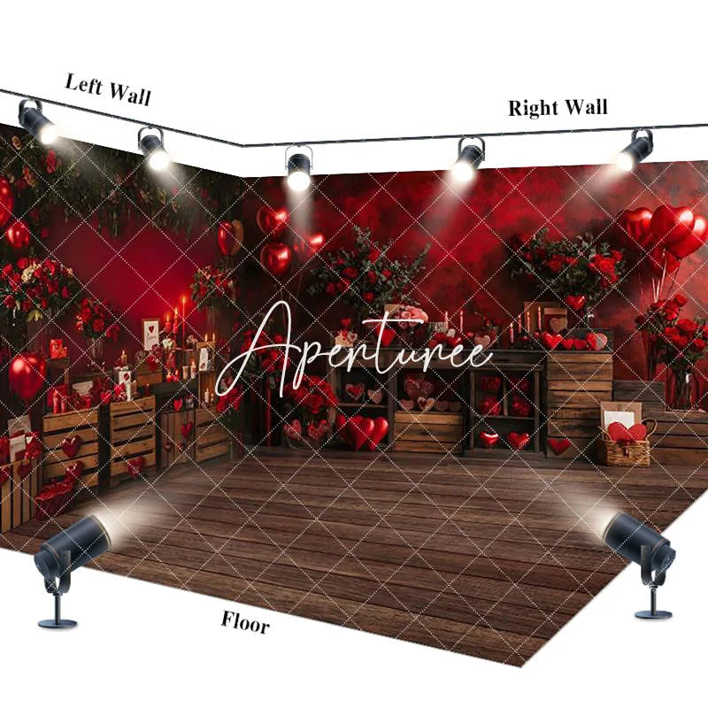 Aperturee - Aperturee Retro Wood Cabinet Valentines Vibe Room Set Backdrop