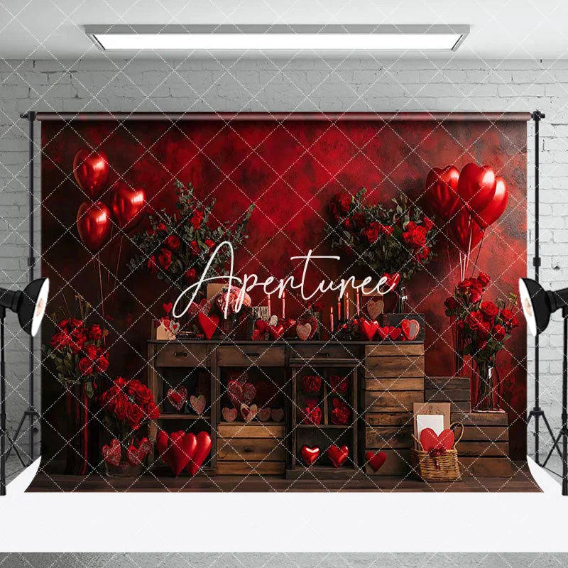Aperturee - Aperturee Retro Wood Cabinet Valentines Vibe Room Set Backdrop