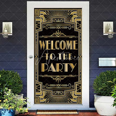 Aperturee - Aperturee Roaring 20s Black and Gold Door Cover Art Deco Welcome to The Party Sign Decoration
